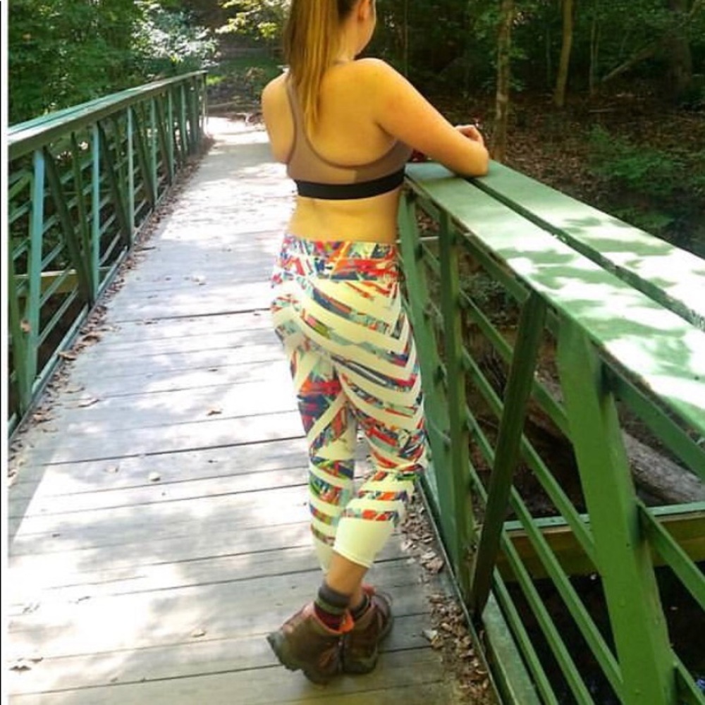 White/Multi-Color Athleta 3/4 Length Leggings